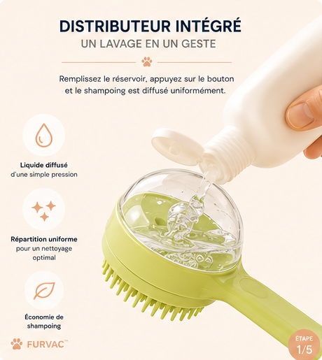FURVAC™ Brosse de Bain 2-en-1 avec Distributeur de Shampoing