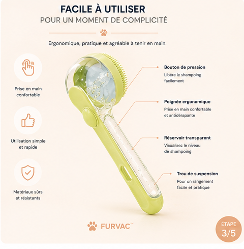 FURVAC™ Brosse de Bain 2-en-1 avec Distributeur de Shampoing