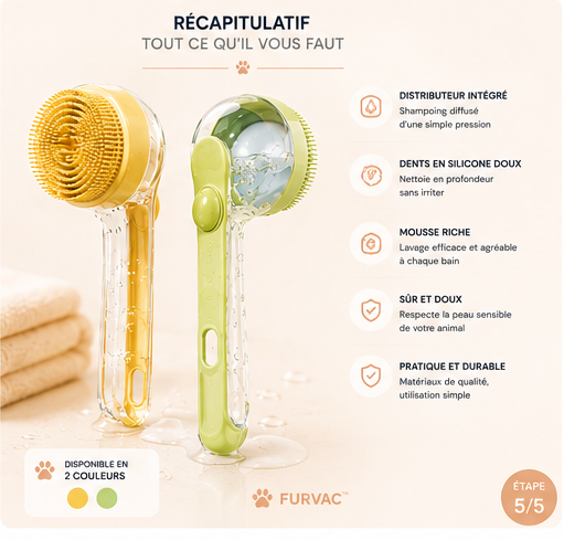 FURVAC™ Brosse de Bain 2-en-1 avec Distributeur de Shampoing