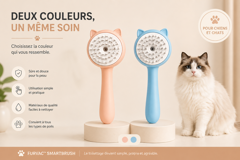 FURVAC™ SmartBrush – Brosse autonettoyante avec spray pour chiens et chats