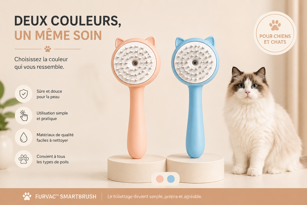 FURVAC™ SmartBrush – Brosse autonettoyante avec spray pour chiens et chats
