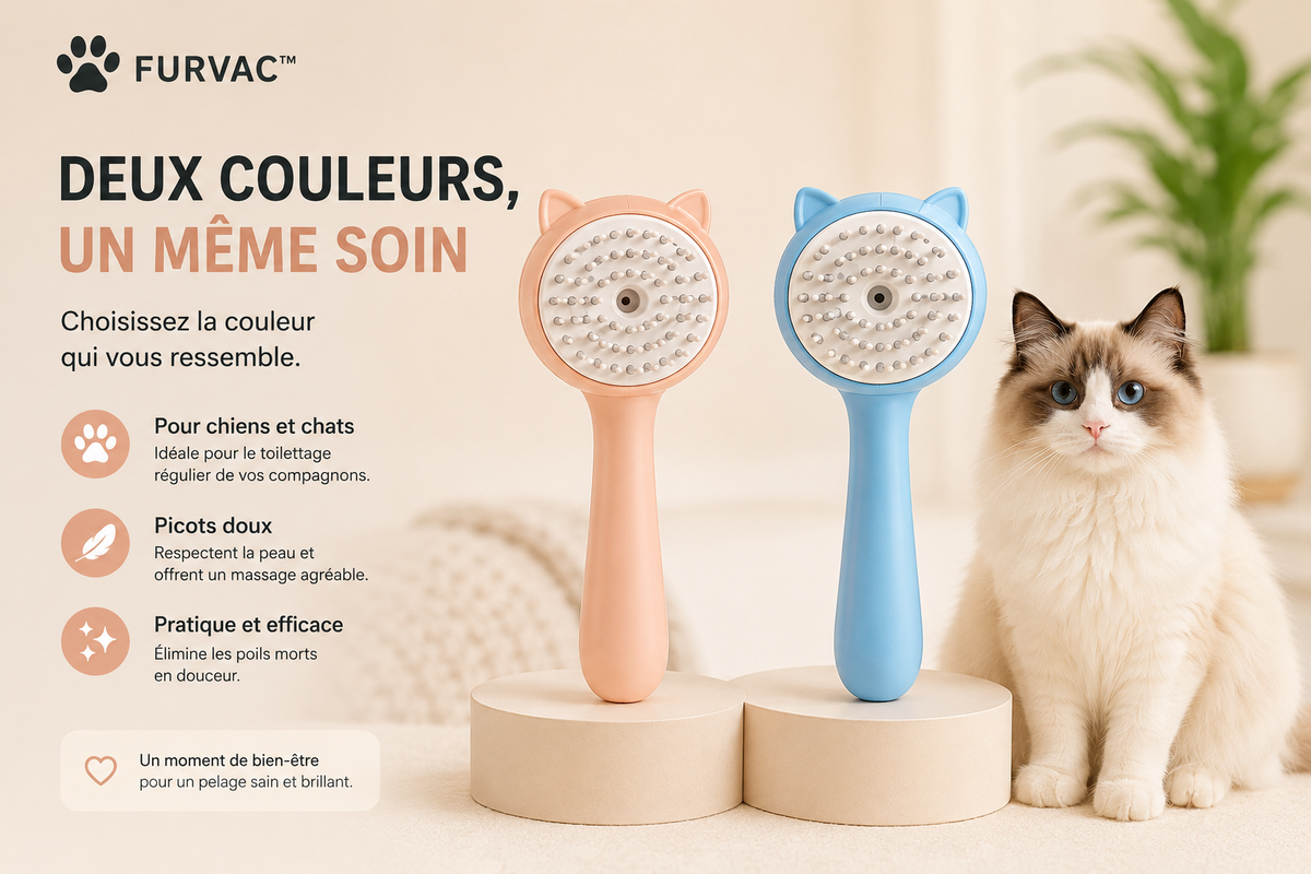 FURVAC™ SmartBrush – Brosse autonettoyante avec spray pour chiens et chats