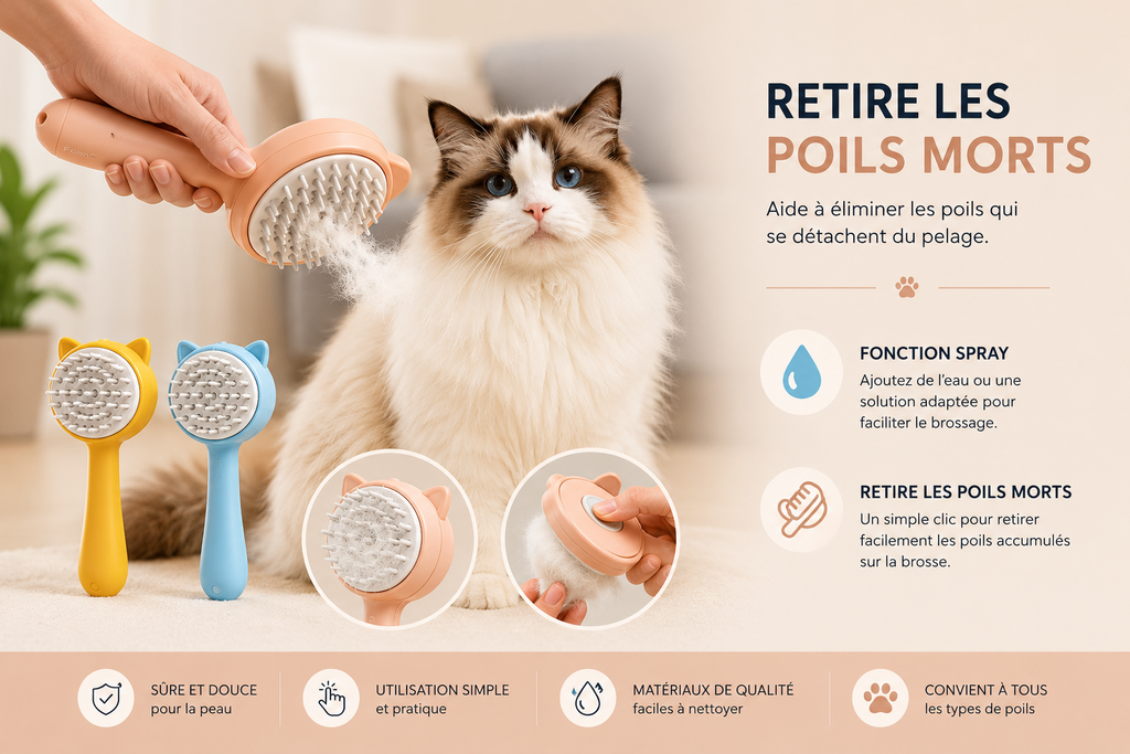 FURVAC™ SmartBrush – Brosse autonettoyante avec spray pour chiens et chats